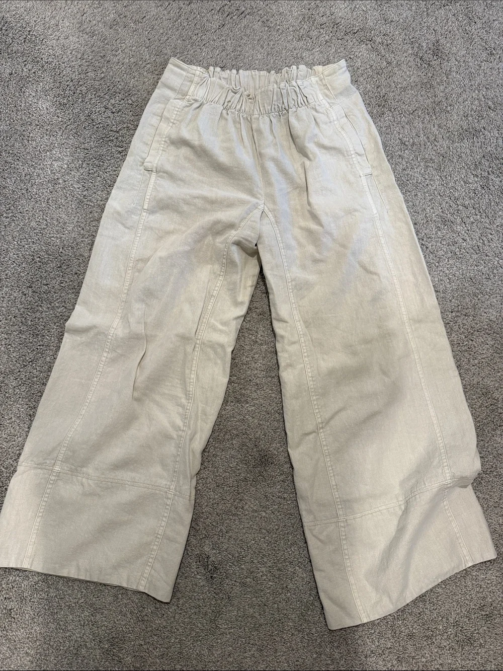 Free People Cream Wide-Leg Linen Pants